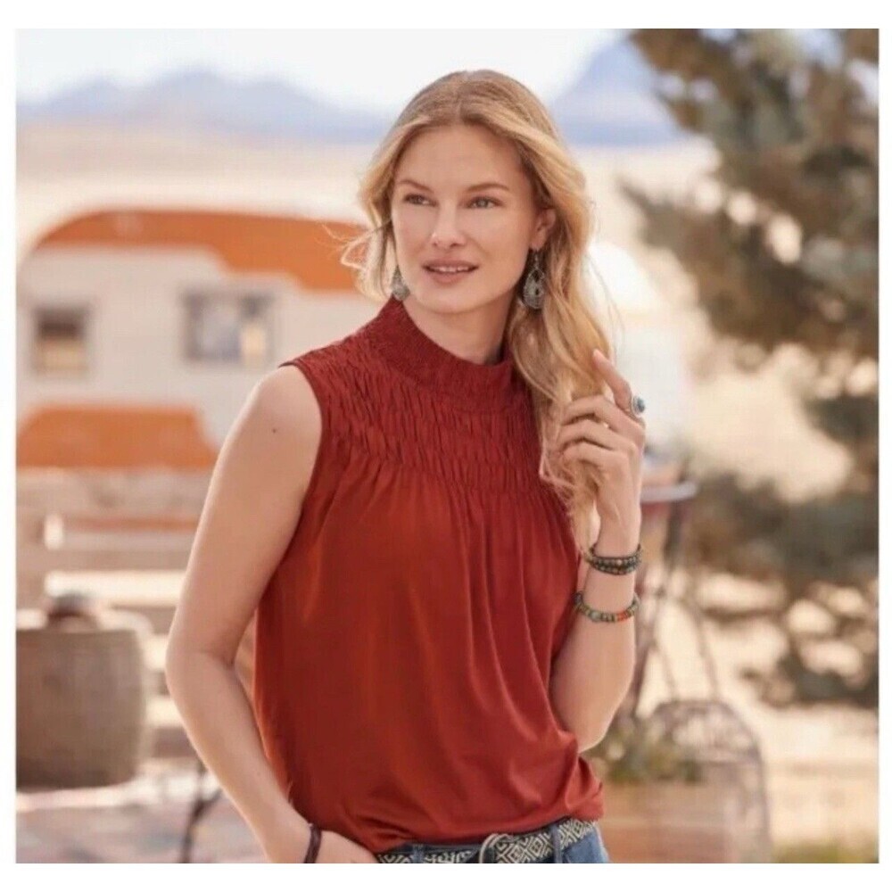 Sundance Everyday Essance Top Sleeveless Burnt Orange Rustic Size Small Smocked